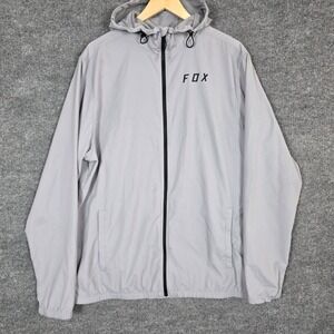 Fox Racing Mens XL Hooded Windbreaker Jacket Gray Full Zip Lightweight Motocross